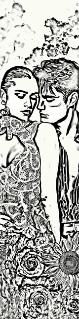 Free colorable bookmarks of a couple dancing a romantic tango